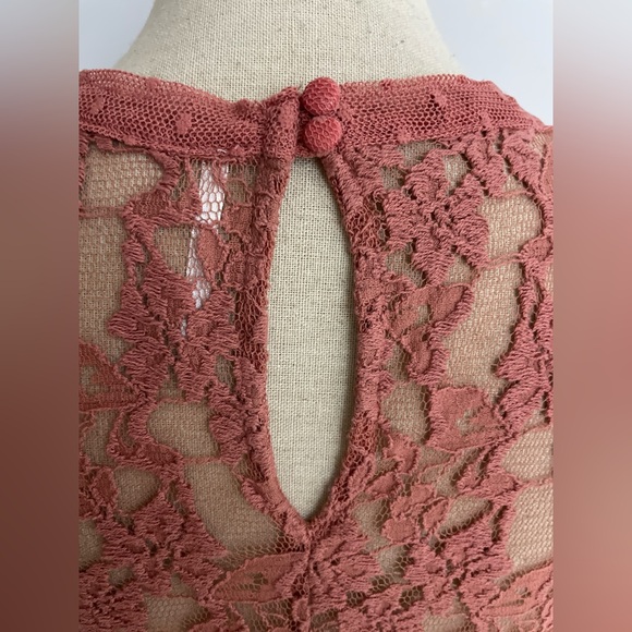 Free People Mesh Lace Bohemian Victorian Blouse Top Small Dusty Rose Romantic - Picture 6 of 10